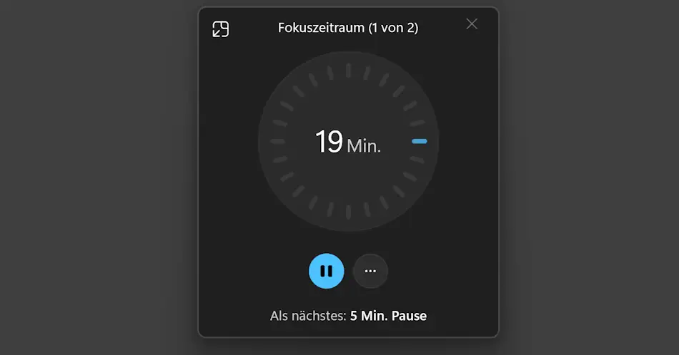 Screenshot: Windows 11 Fokus-Modus aktiv