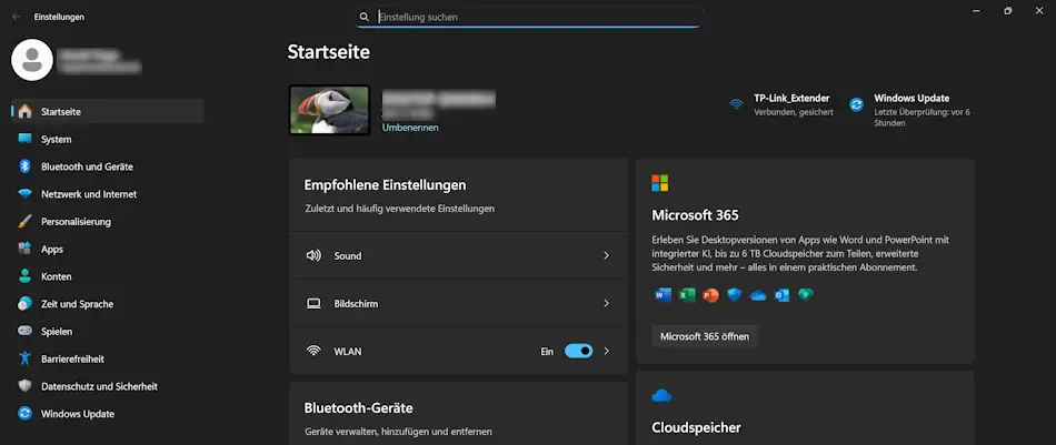 Screenshot: Startbildschirm 