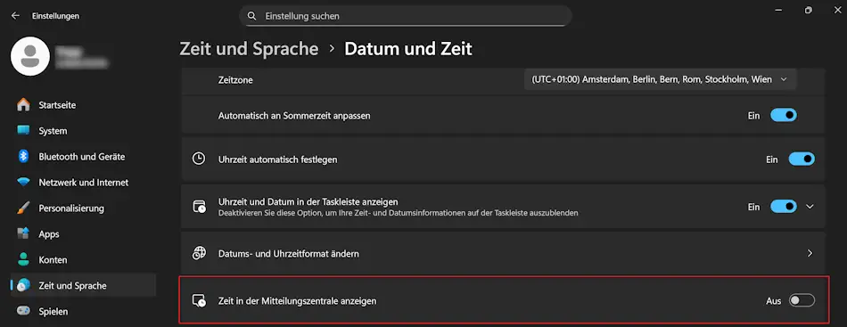Screenshot: Einstellung 