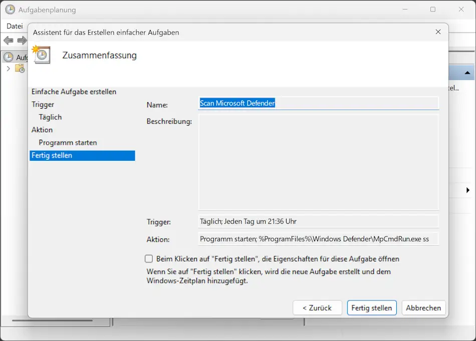 Screenshot: Aufgabenplanung