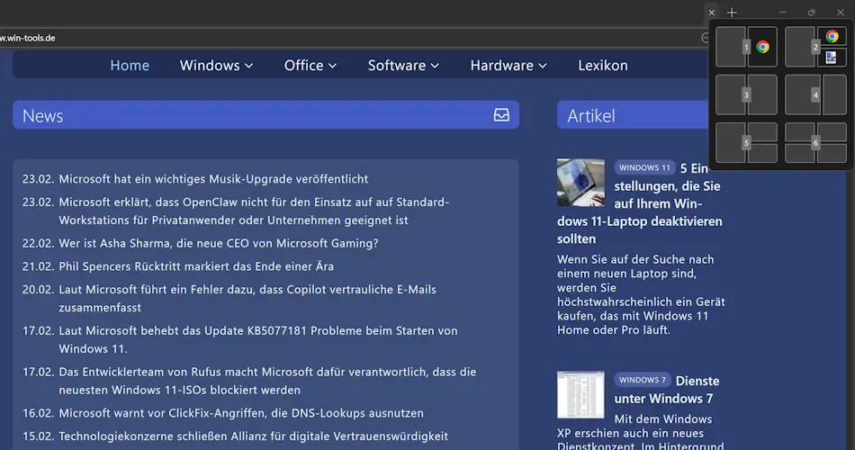Screenshot: Snap-Layouts in Windows 11