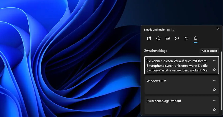 Screenshot: Zwischenablageverlauf