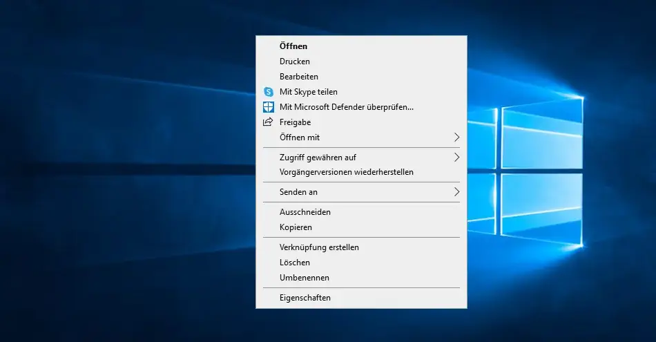 Screenshot: Windows 10 Kontextmenü