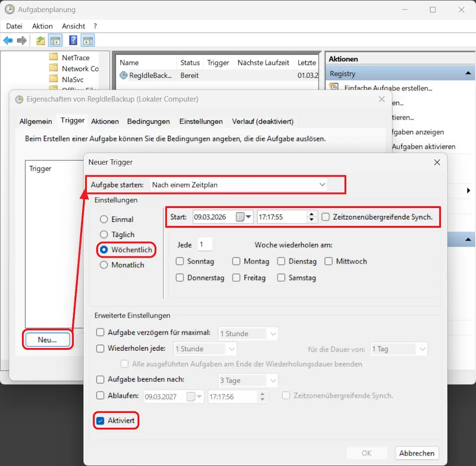 Screenshot:  Trigger in Aufgabenplanung
