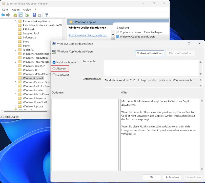 Screenshot: Editor - Gruppenrichtlinien