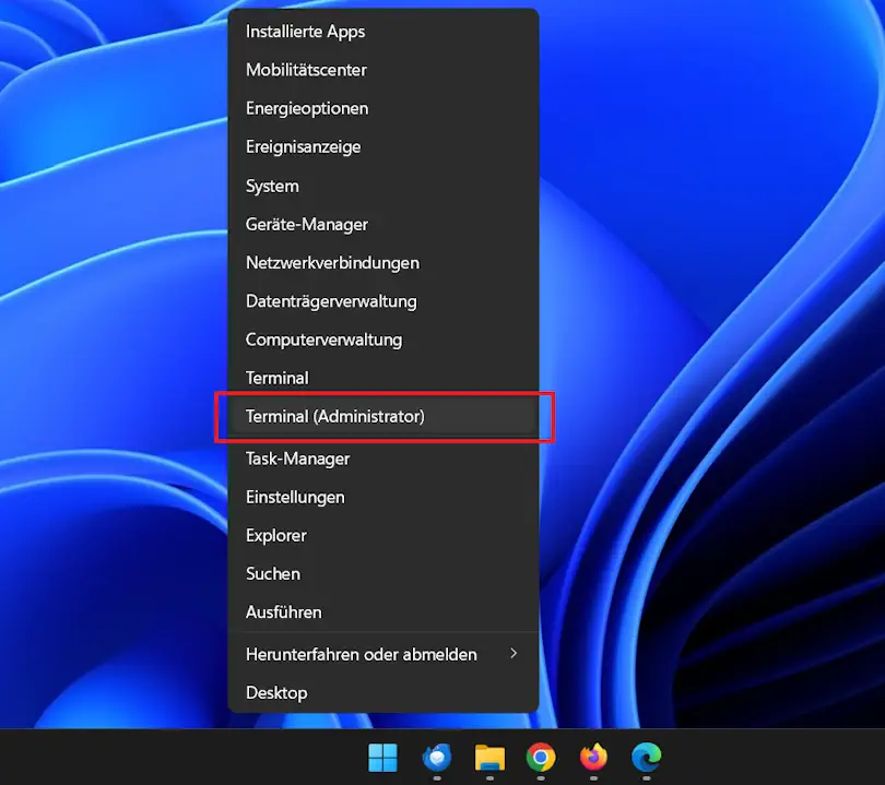 Aufrufen des Systemkontextmenüs zum Starten von Terminal Screenshot: Systemkontextmenüs zum Starten von Terminal