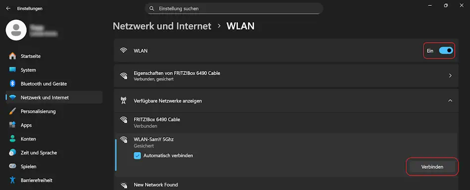 Sceenshot: Windows 11 Netzwerkeinstellungen WLAN