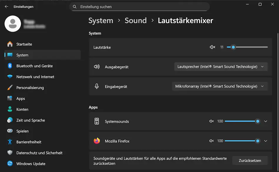 Screenshot: Audio für die Wiedergabe über bestimmte Geräte einstellen