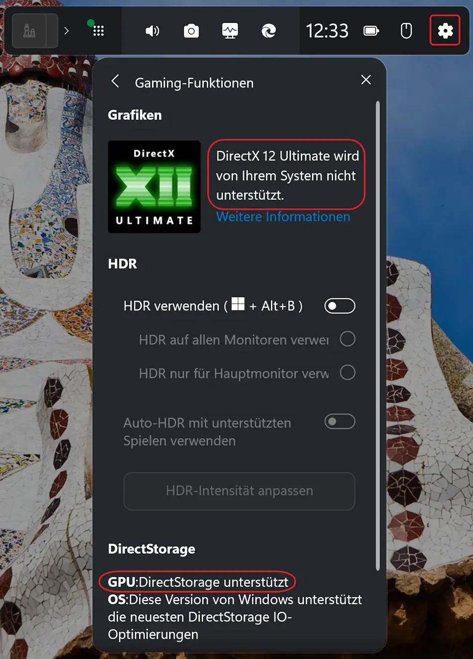 Screenshot: Einstellungen - DirectStorage Technologie