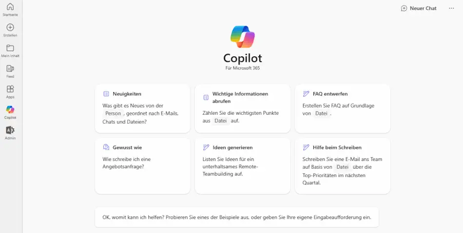 Screenshot: Microsoft 365 Copilot App Startseite