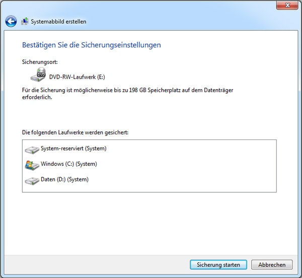Windows 7 - Sicherung starten