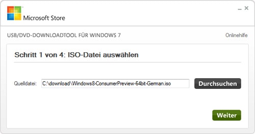 Windows 7 USB/DVD-Download ISO auswählen