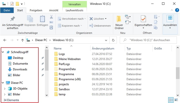 Ribbon-Symbolleiste des Windows-Explorers
