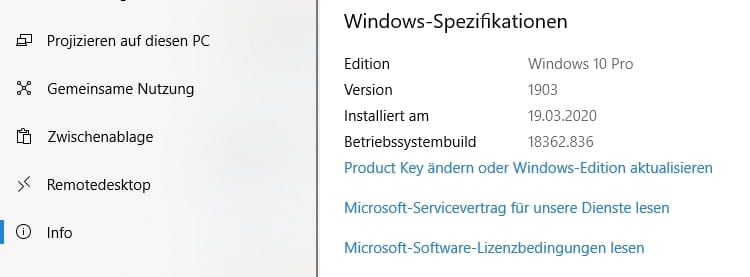 Screenshot Windows 10 Ausgabe System-Info