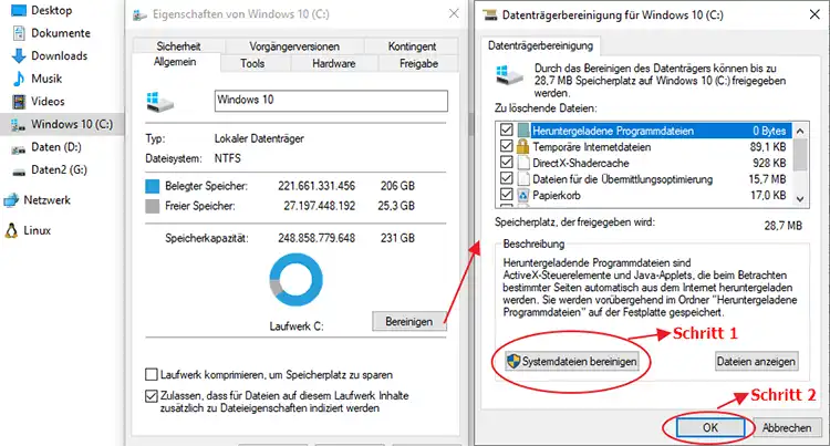 Screenshot: Dienstprogramm zur Datenträgerbereinigung unter Windows
