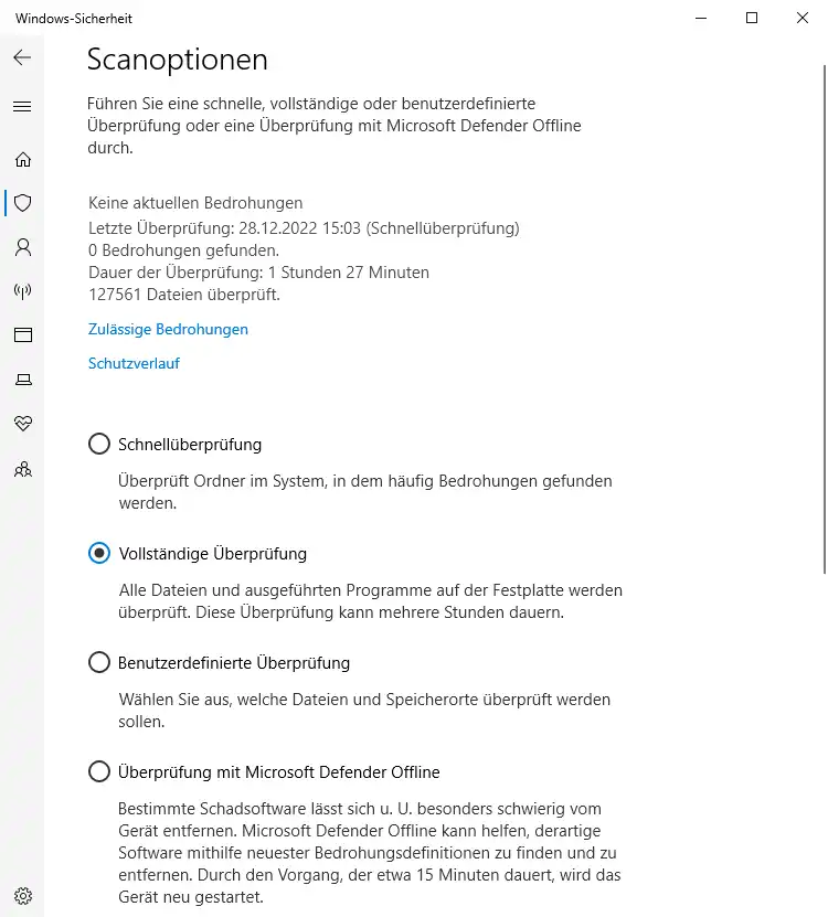 Screenshot: Malware-Scan-Option in Windows Defender