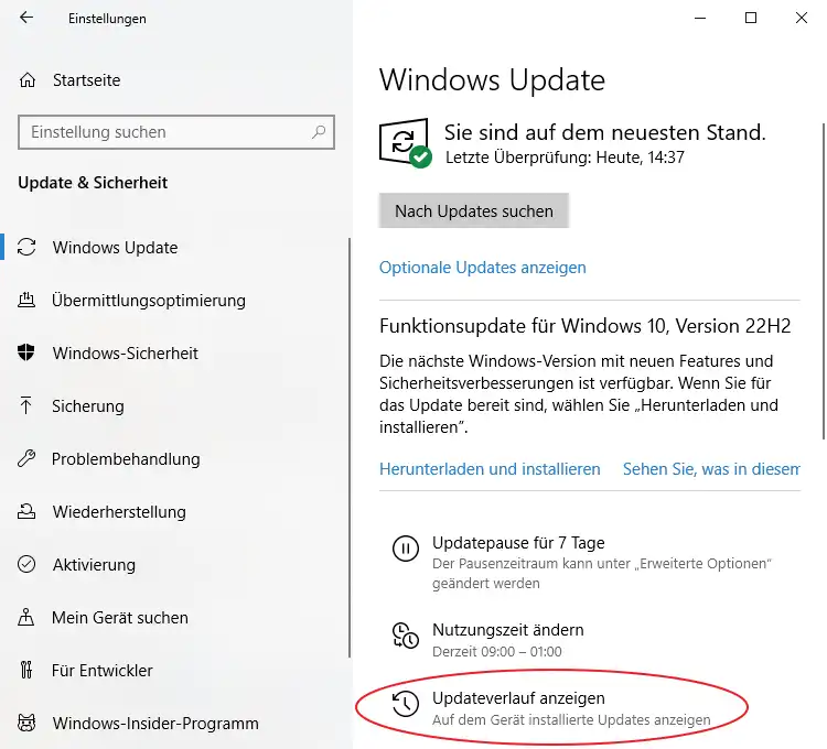 Screeenshot: Einstellungen Windows Update