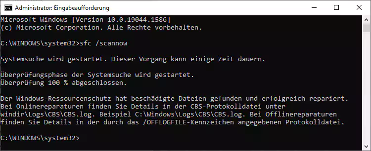 Screenshot: Windows Eingabeaufforderung