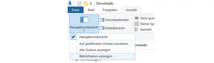 Screenshot: Datei-Explorer - Bibliotheken anzeigen