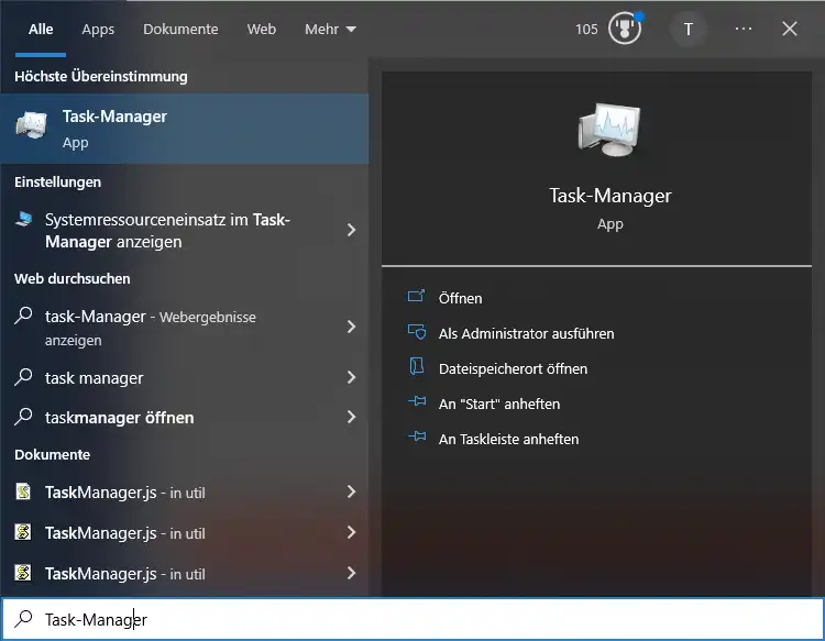 Screenshot: Task-Manager öffnen
