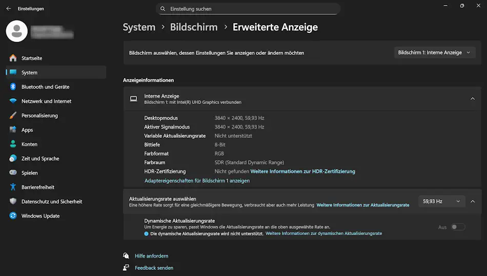 Windows Bildschirm-Einstellungen Screenshot: Windows Bildschirm-Einstellungen