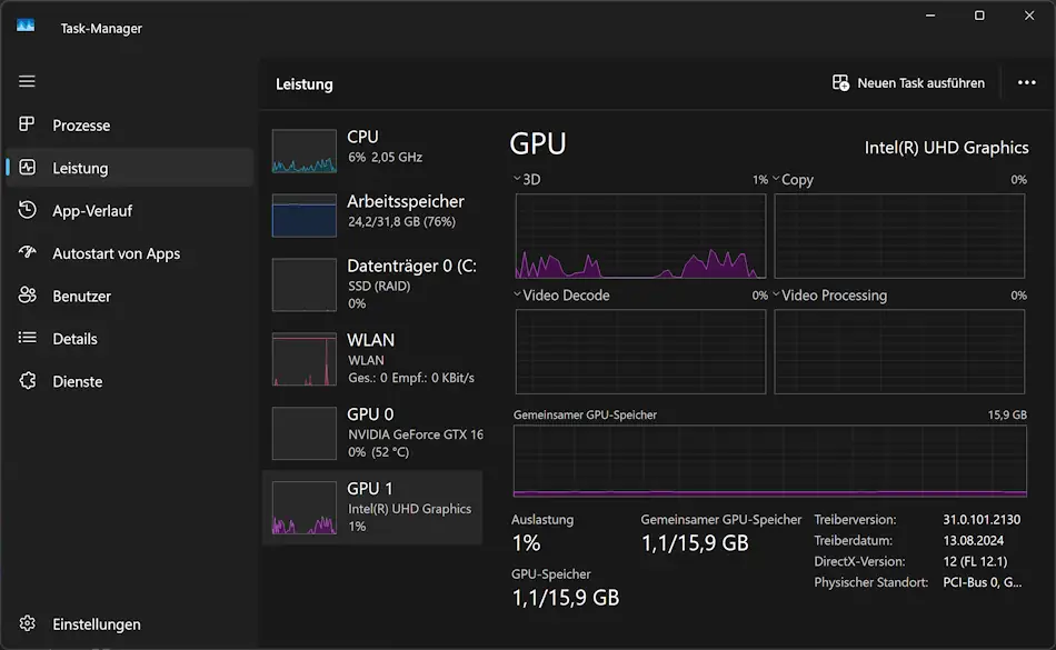 Anzeigen Ihrer GPU-Informationen im Task-Manager Screenshot: Anzeigen Ihrer GPU-Informationen im Task-Manager