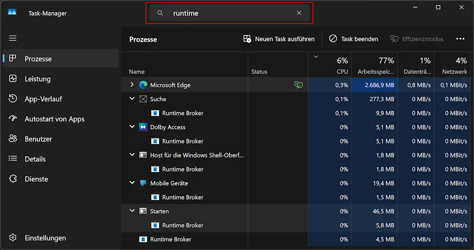 Screenshot: Task-Manager Runtime Broker