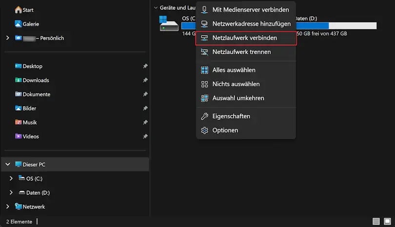 Klicken auf das Untermenü und dann auf Screenshot: Untermenü