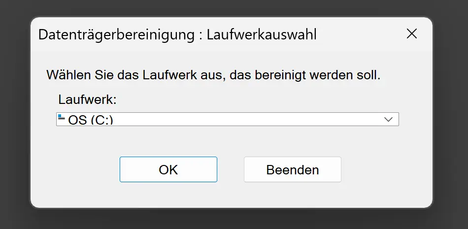 Datenträgerbereinigung Screenshot: Dialog zur Datenträgerbereinigung