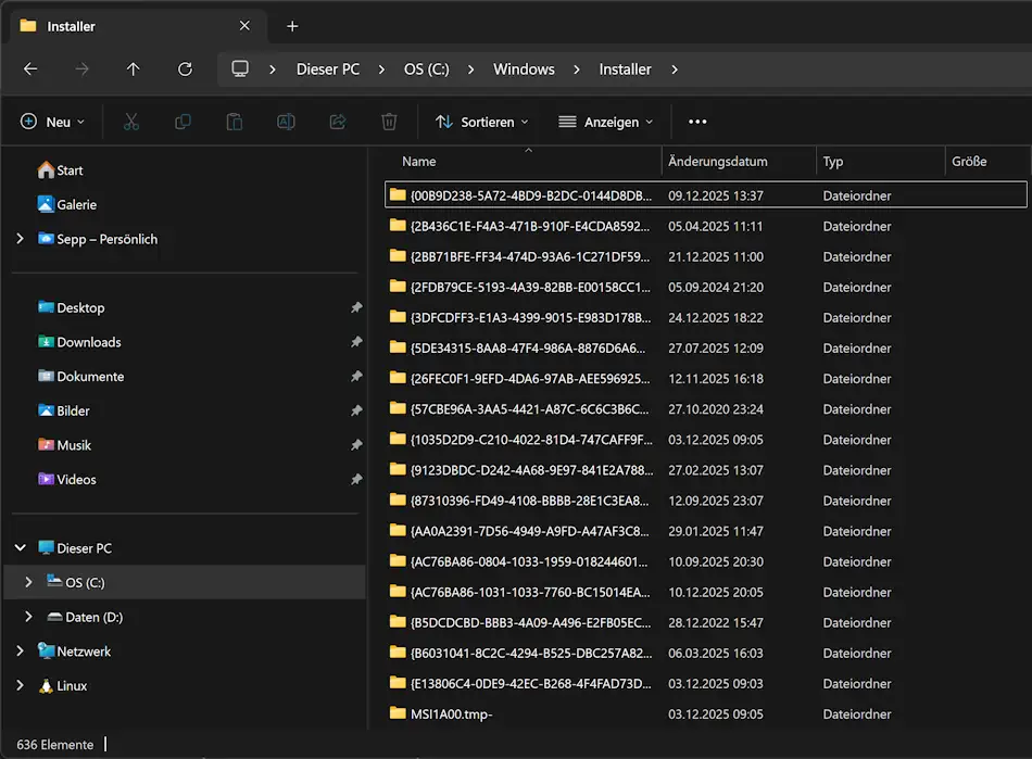 Windows Installer-Ordner Screenshot: Windows Installer-Ordner