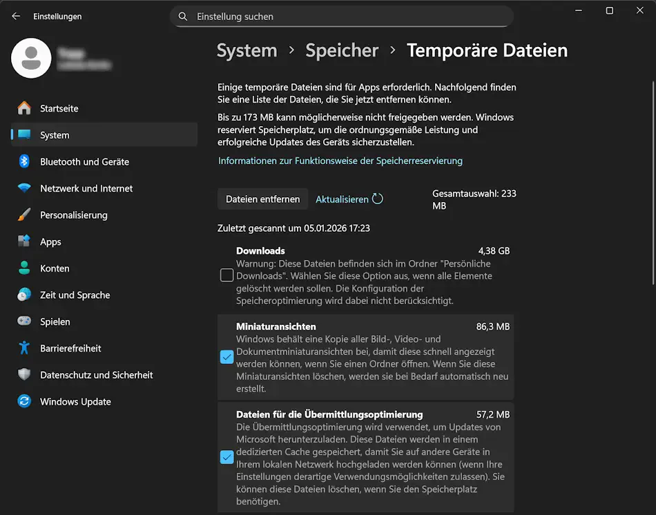 Windows 11 Temporäre Dateien Screenshot: Windows 11 Temporäre Dateien