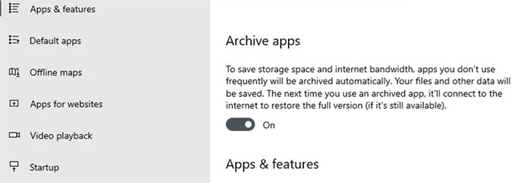 Windows 10 Einstellungen -Archiv apps-